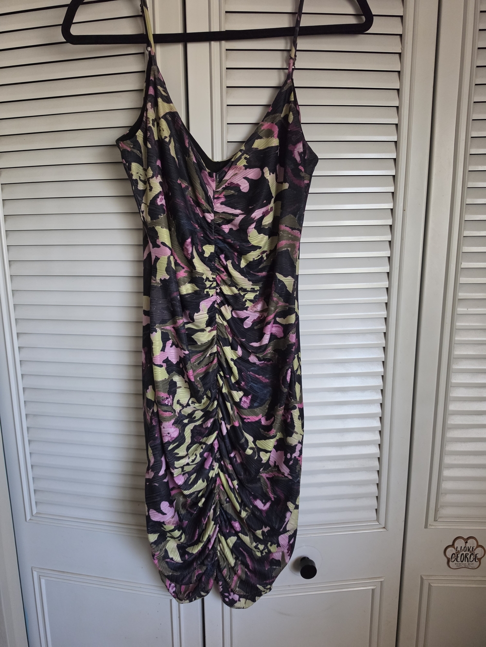 Guess Pink, Olive & Black Ruched Slip Midi Dress